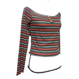Ultra Flirt Junior’s Striped Over the Shoulder Cropped Tee, L,